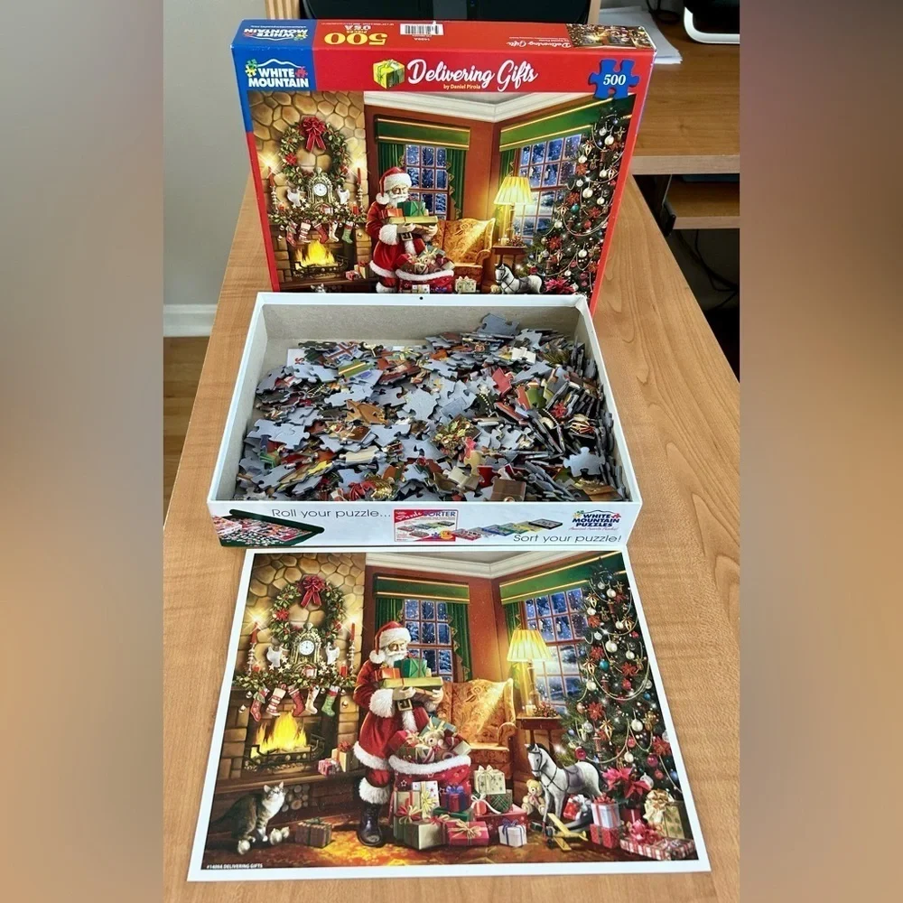 White mountain puzzle Christmas Santa delivering gifts 500 pieces toys complete